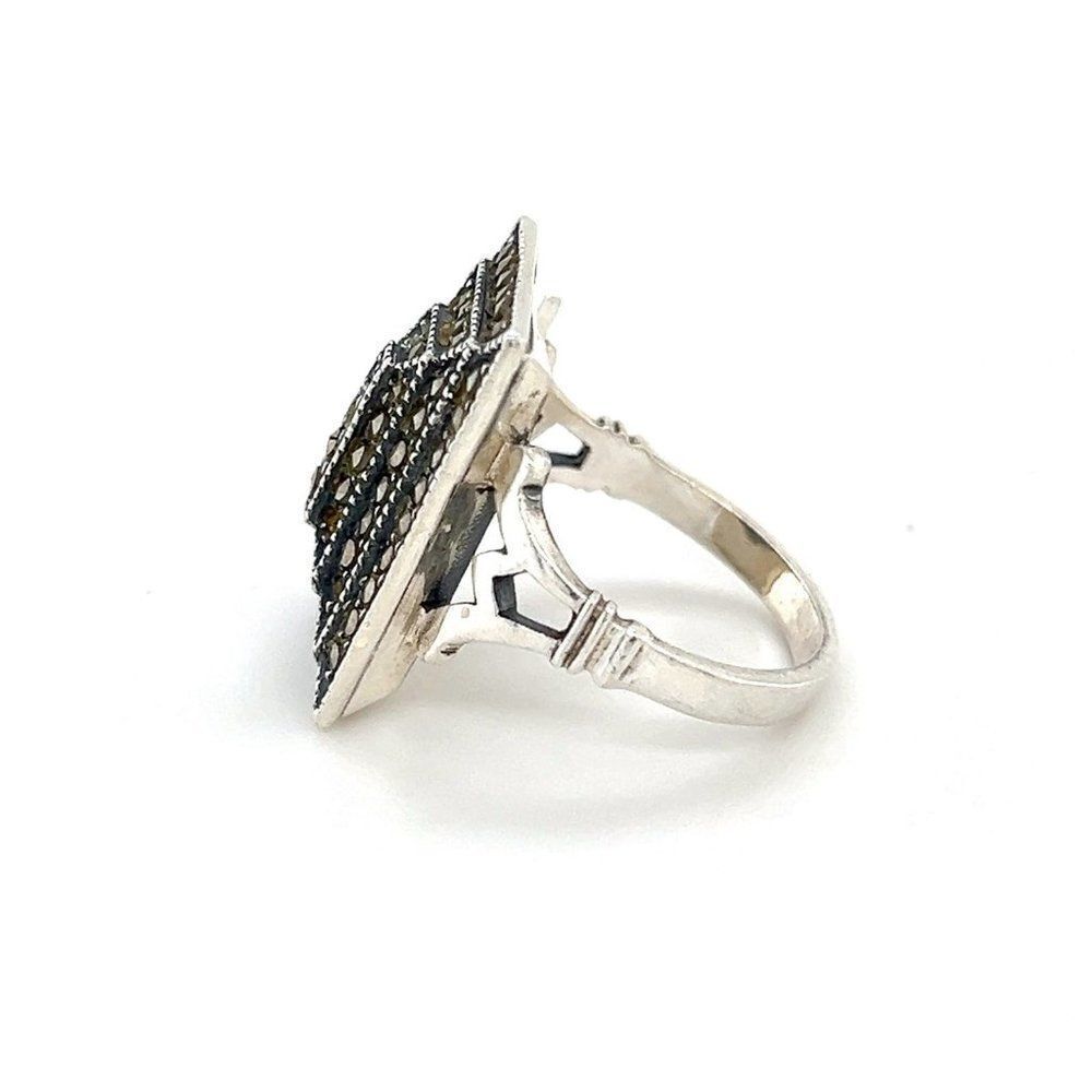 Sterling Silver Rectangular Marcasite Ring - image 7